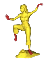 Scanned figure model with red highlighted areas chosen for offset