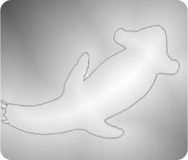 Distance field around the crocodile outline rendered in greyscale