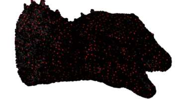 Crocodile point cloud after uniform sampling keeps fewer red points