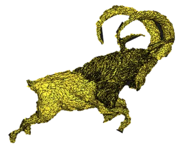Ram point cloud converted into a triangulated mesh with visible edges