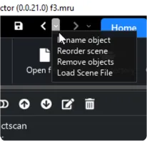 MeshInspector toolbar menu with options to rename, reorder or remove objects