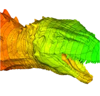 Alligator head mesh shaded with a green to orange gradient