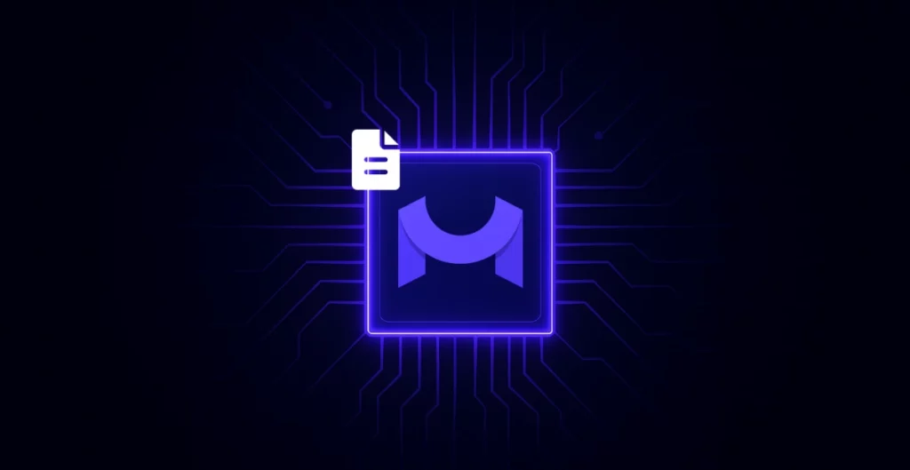 Card with a document icon next to the MeshLib logo on a circuit tile