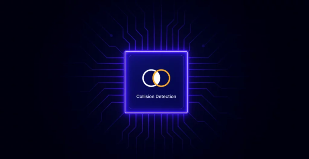 Card with two overlapping circle outlines meeting on a circuit tile