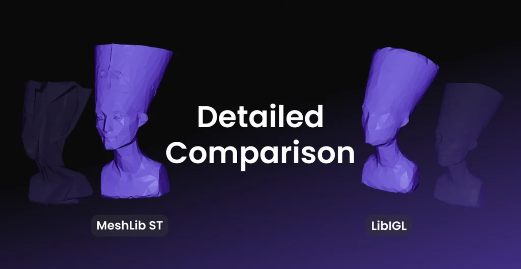 Detailed comparison of MeshLib ST and LibIGL simplified busts