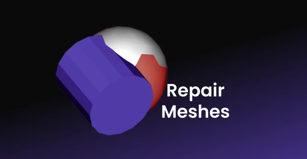Sphere with repaired purple faces beside a red broken patch