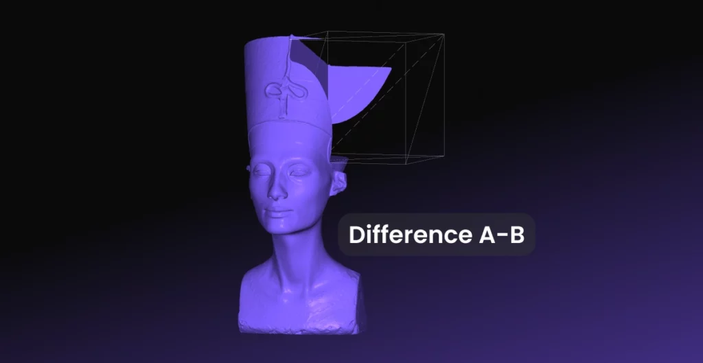 Nefertiti bust after a boolean difference cut with a wireframe box