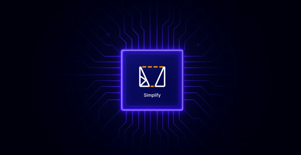 Mesh simplification – stylized icon of triangle reduction on a digital chip.