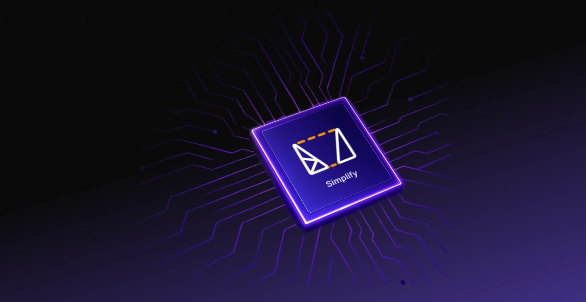 Mesh simplification – stylized icon of triangle reduction on a digital chip.