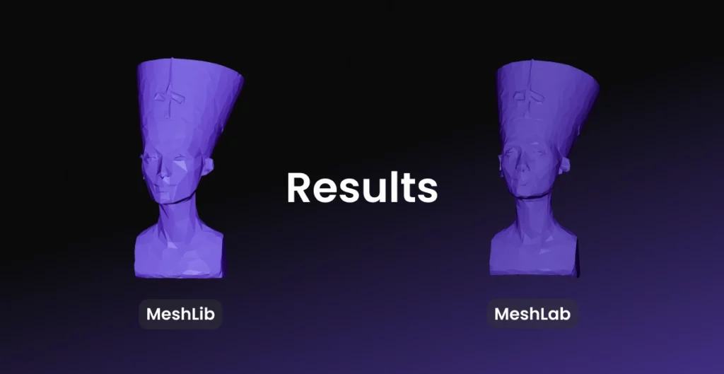 MeshLib and MeshLab mesh reduction results on a Nefertiti bust