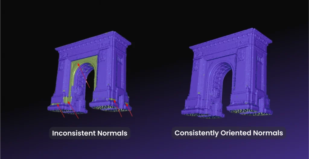 Arc de Triomphe scan before and after consistent normal orientation