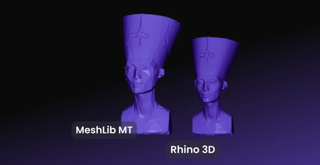 MeshLib MT and Rhino 3D simplified Nefertiti busts compared