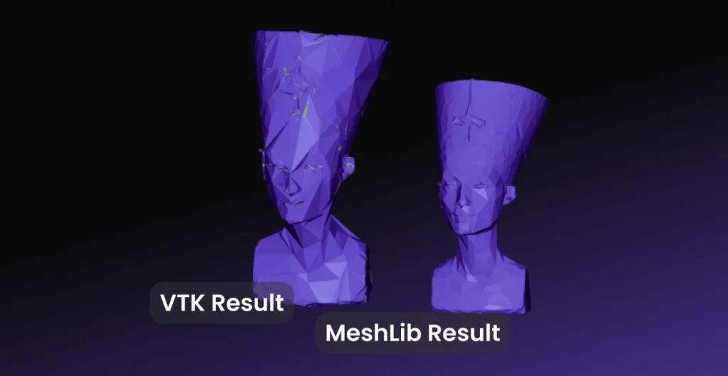 VTK and MeshLib simplification results on a Nefertiti bust