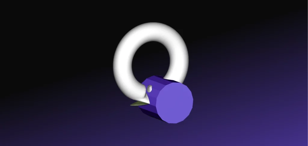 White torus intersected by a purple cylinder leaving a thin green sliver