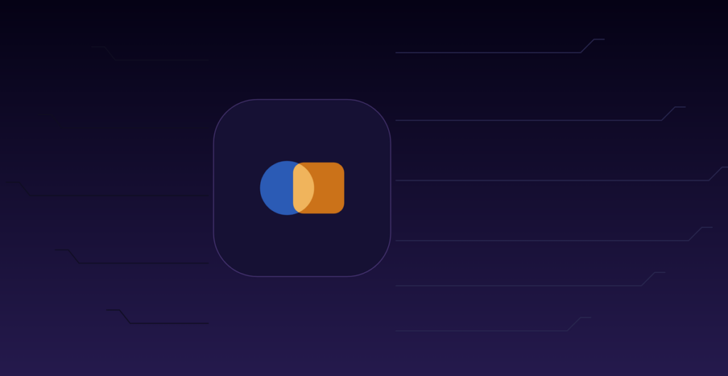 Overlapping blue circle and orange square forming a boolean union icon
