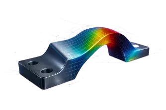 Bracket with a rainbow result map on a solver-ready simulation mesh