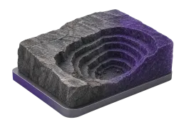 Terraced quarry block with surveyed pit surface rebuilt as a mesh